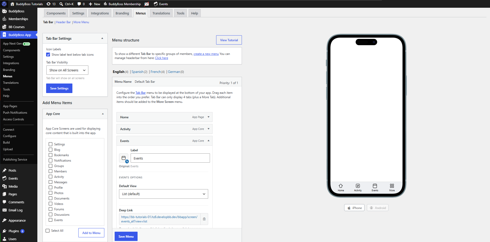 BuddyBoss App Events Calendar