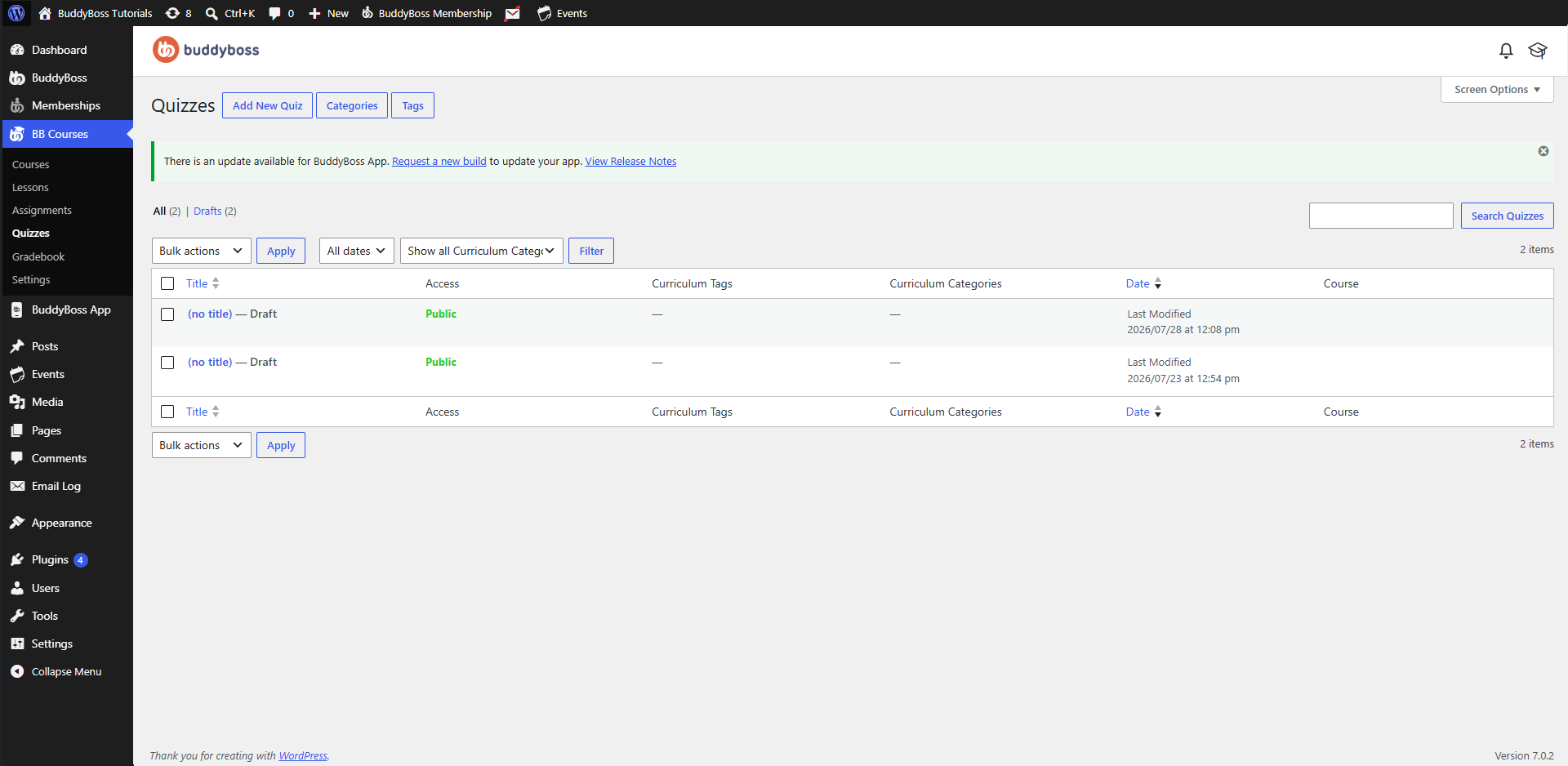 Configure BuddyBoss Course Quizzes
