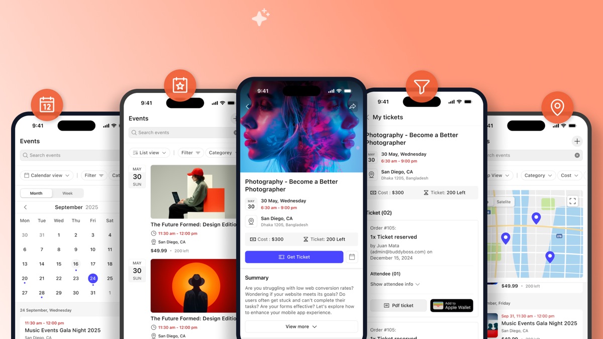 The Events Calendar integration inside the Next Gen app