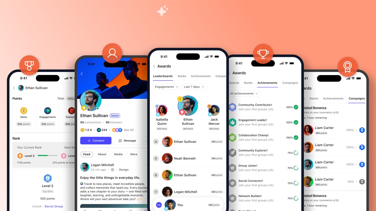 Points ranks leaderboards and achievements inside the Next Gen app
