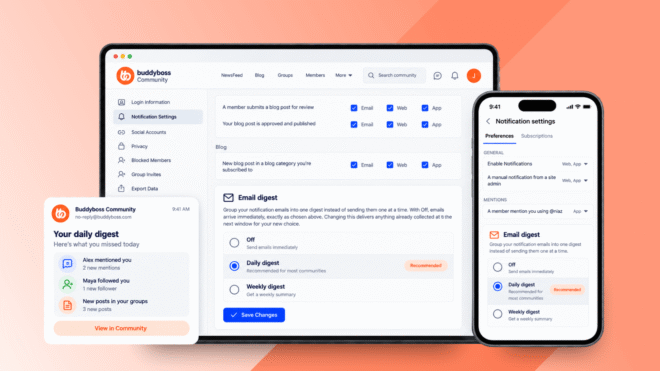THE MEMBER SETTING of buddyboss email digest