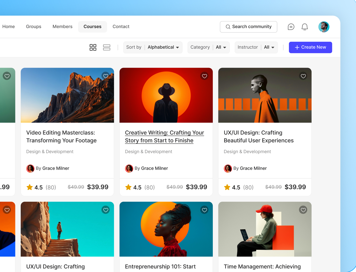 BuddyBoss courses page grid view