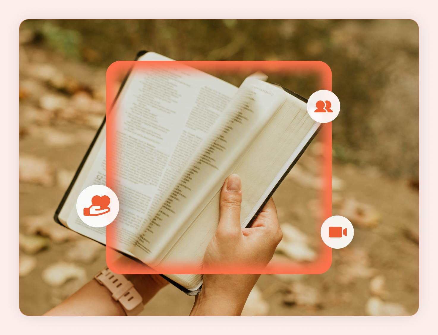 Faith hero hands holding Bible outdoors | BuddyBoss Hands holding an open Bible outdoors
