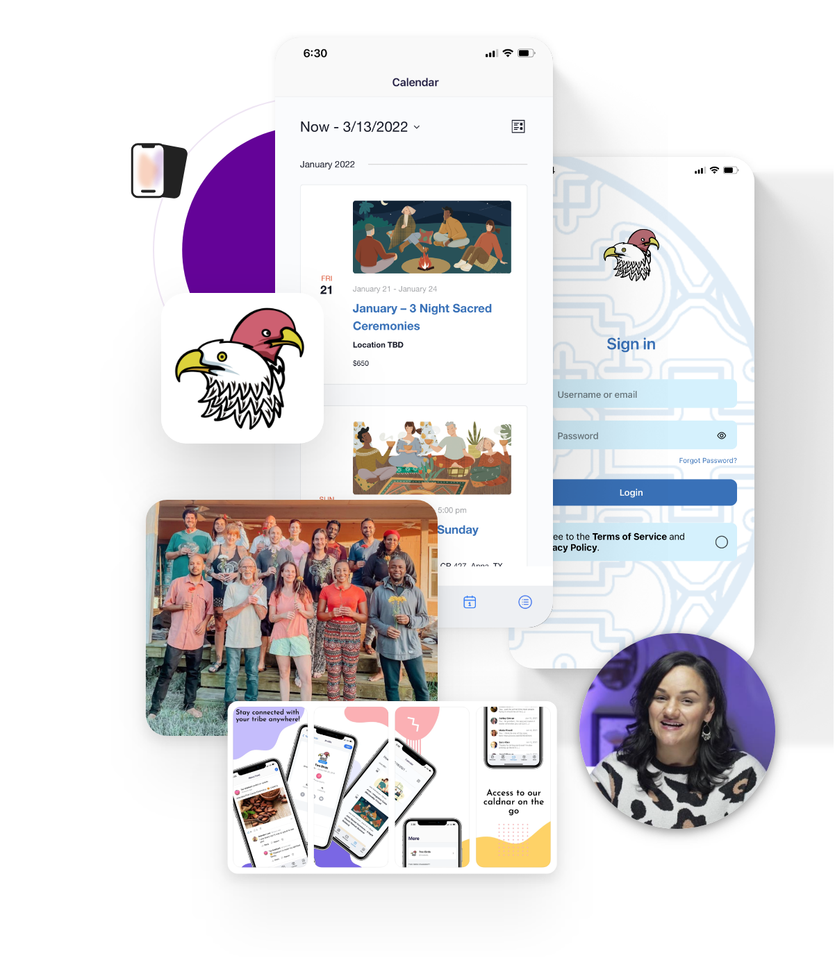 Two Birds Church app screenshots | BuddyBoss Two Birds Church community app screens