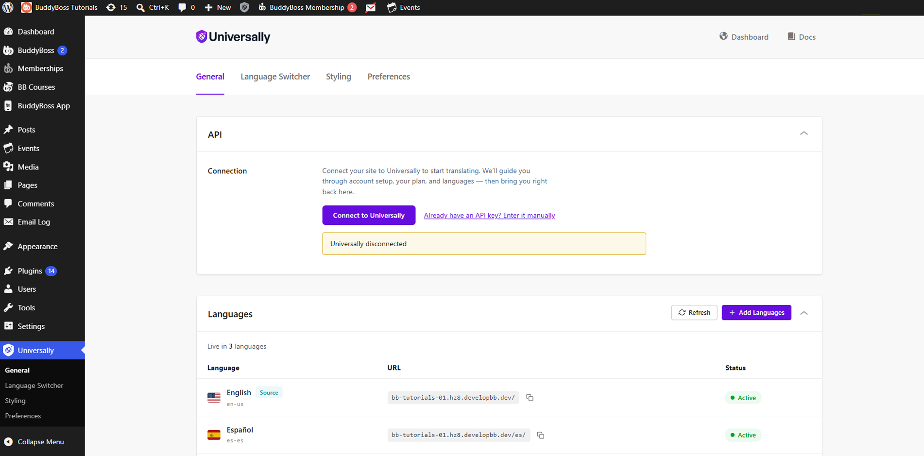 Install and Set Up Universally for BuddyBoss