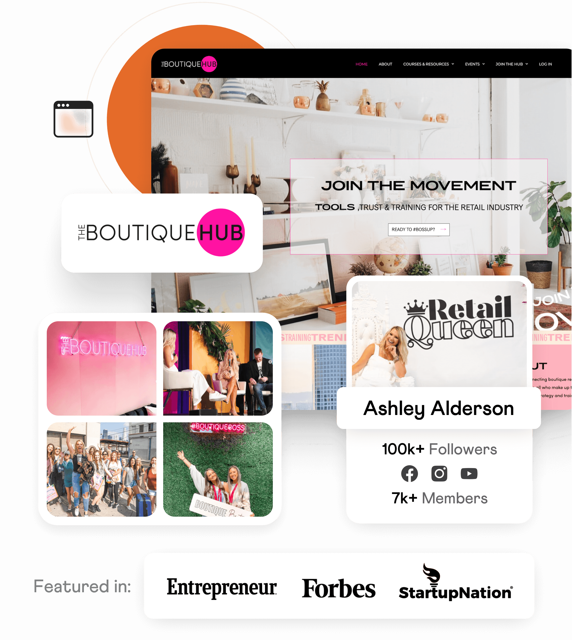 The Boutique Hub website and community screens