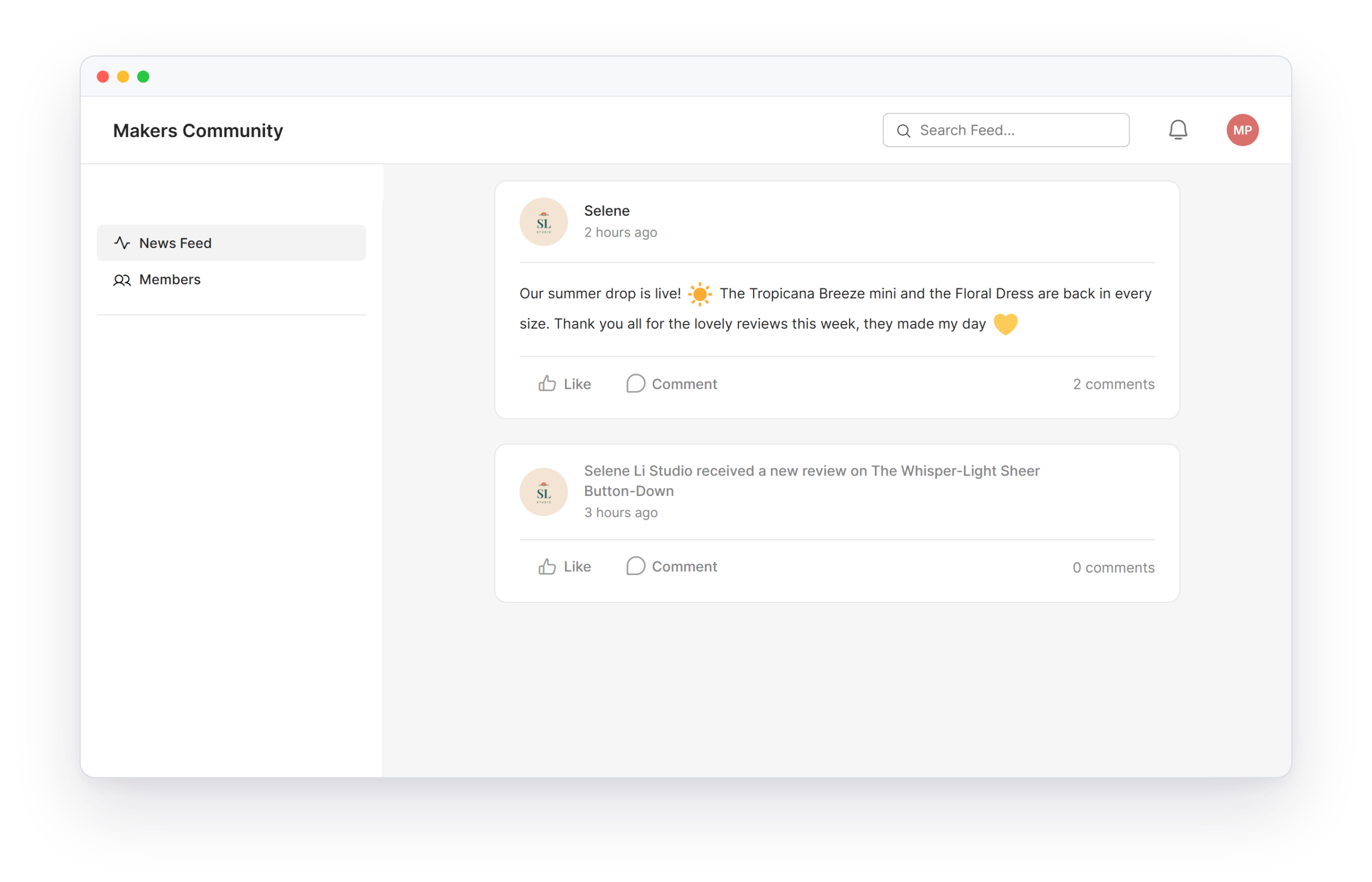 BuddyBoss news feed with a vendor post and a new review activity