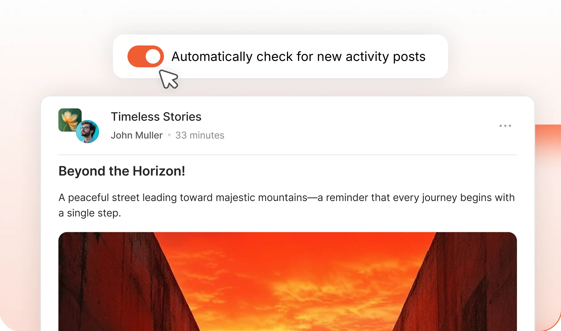 Setting to automatically check for new activity posts above a feed post