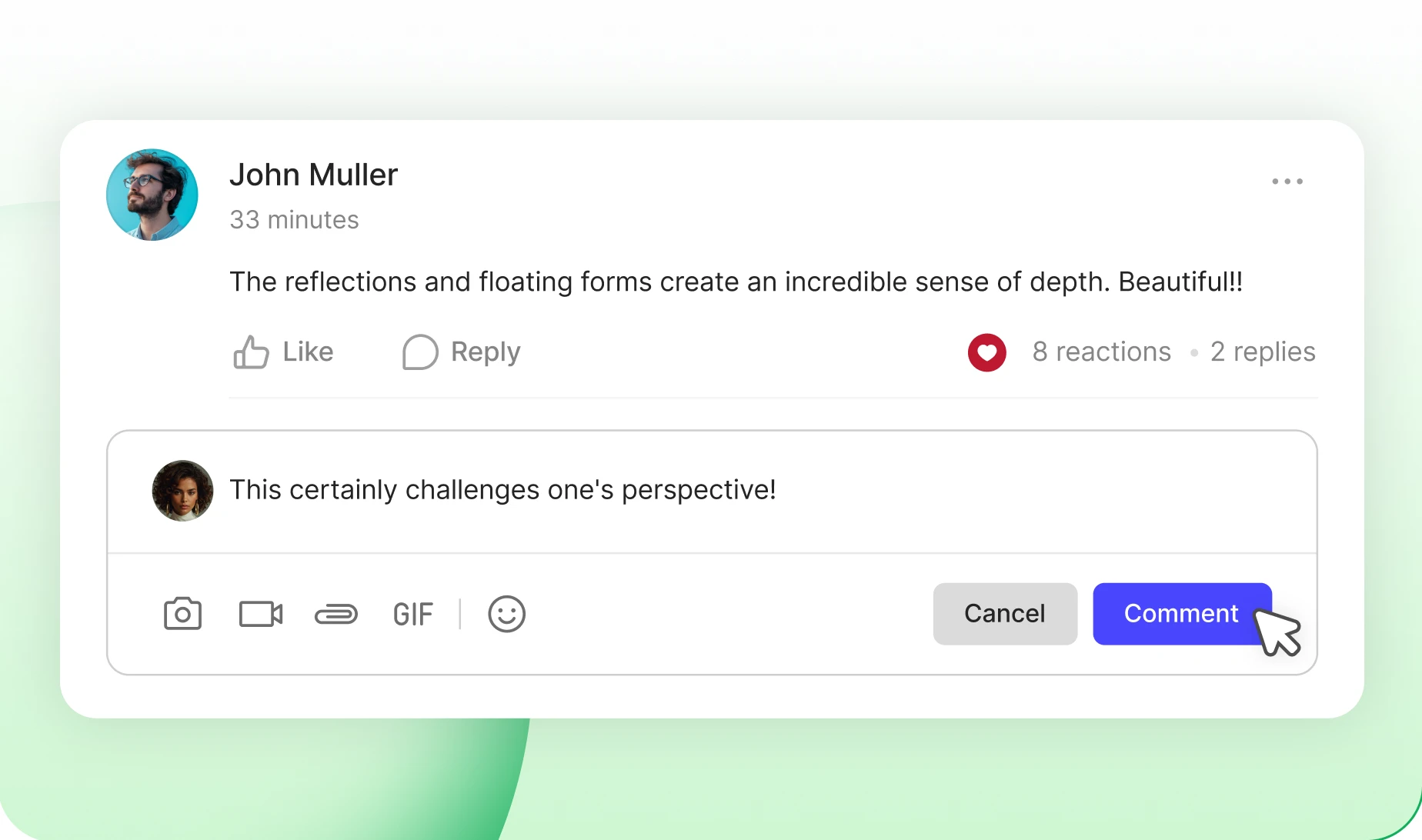 Activity post with a comment being written below it