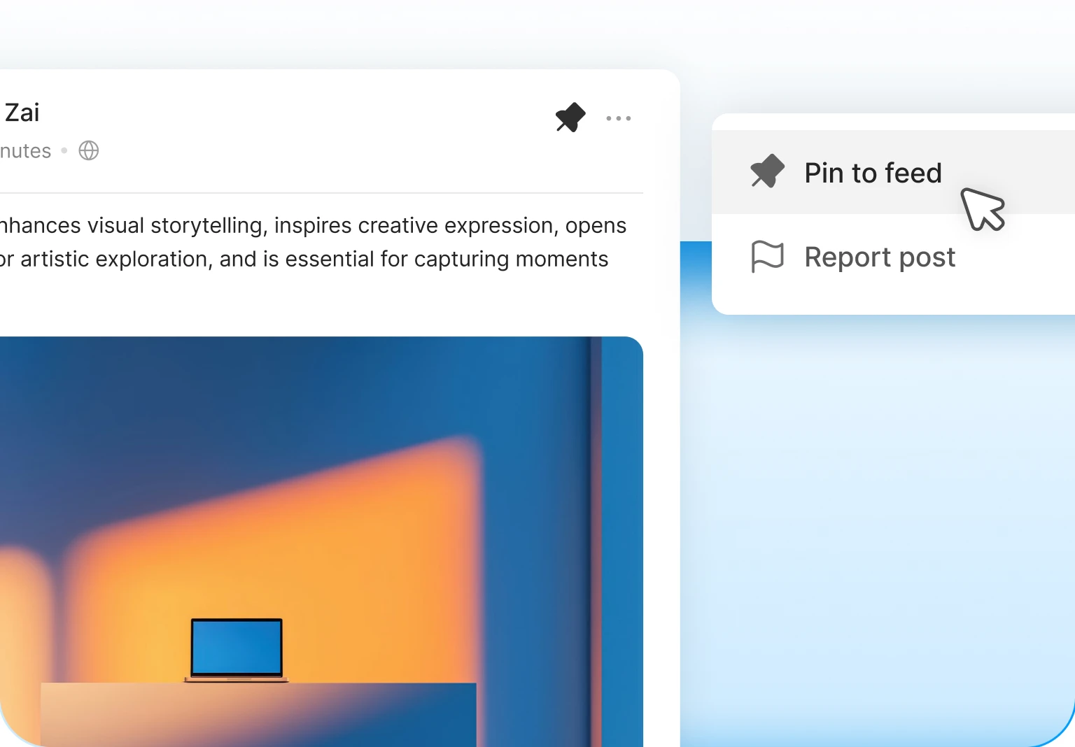 Post menu with the Pin to feed option