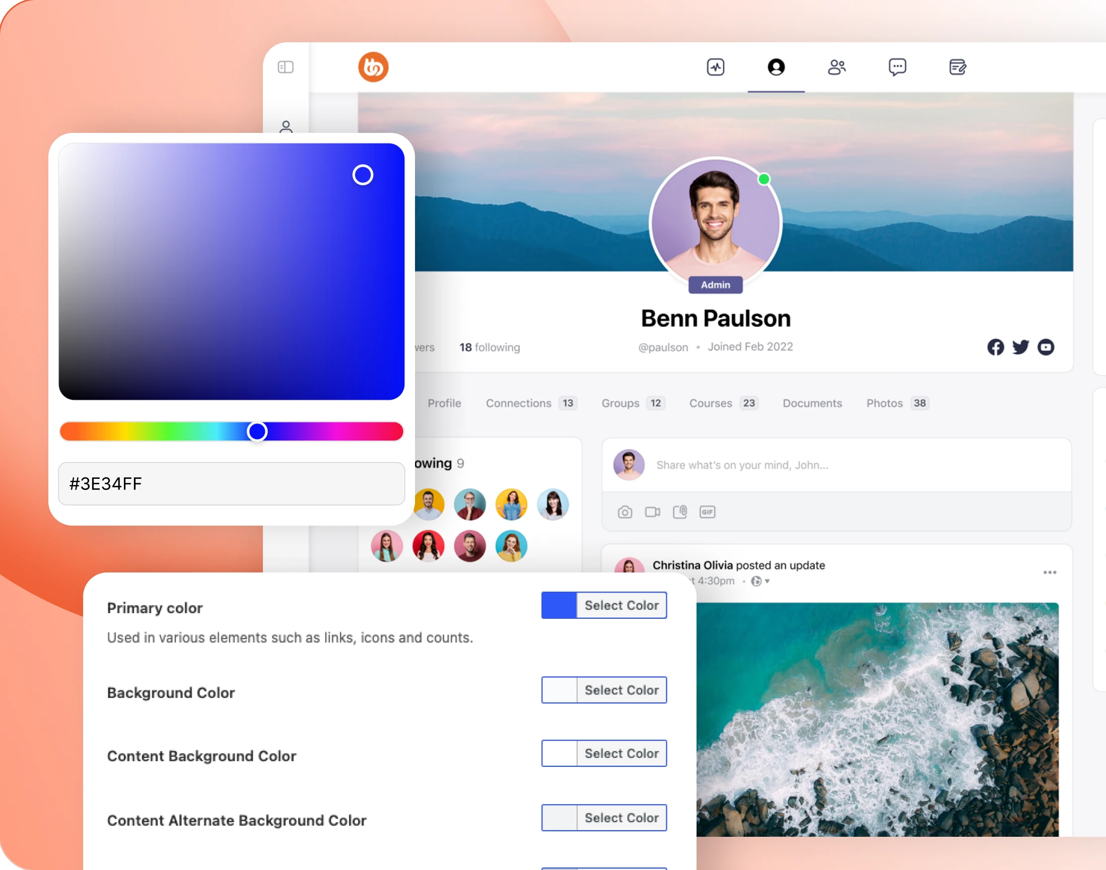 The theme Colors panel setting a colour scheme across theme elements
