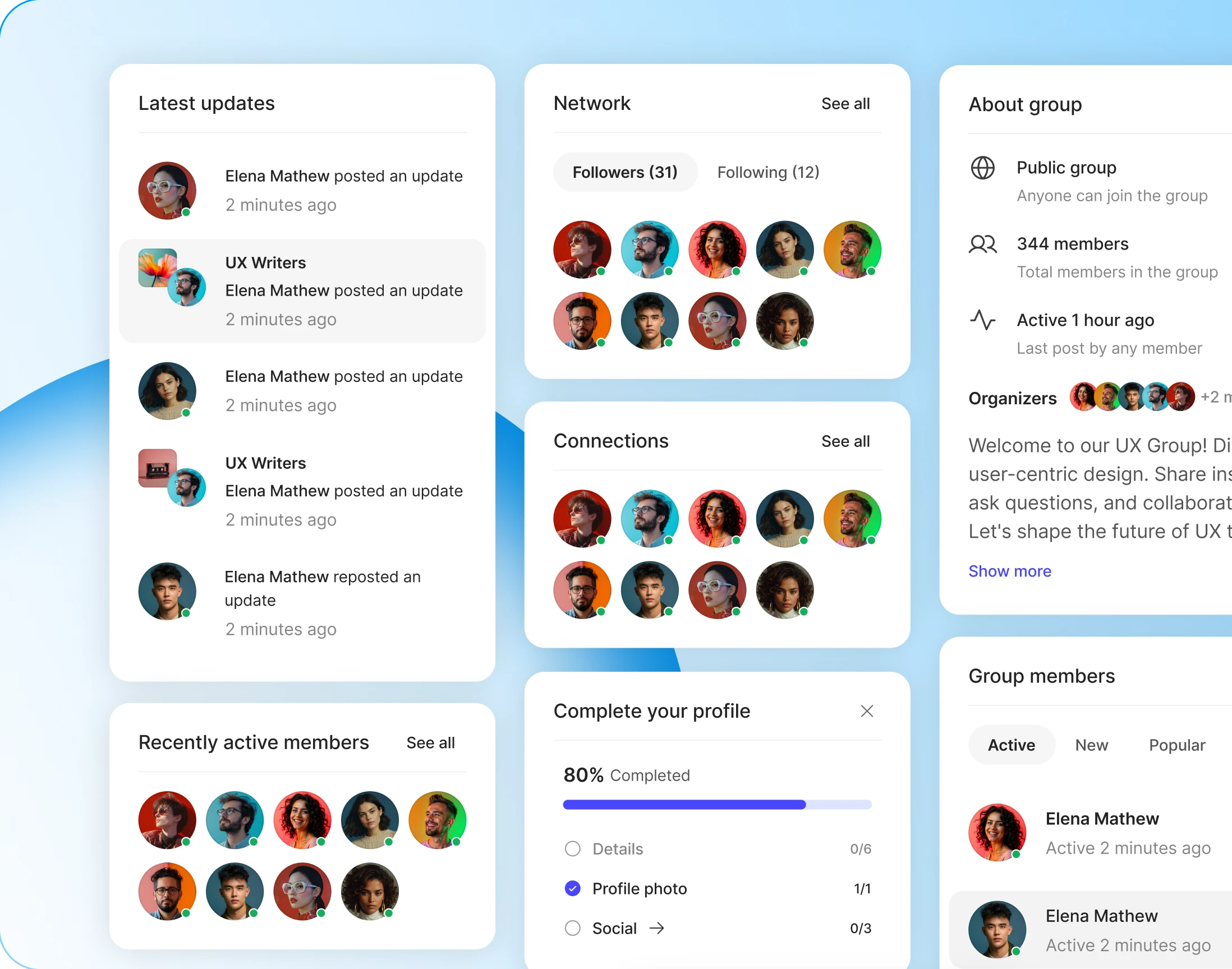 The ReadyLaunch sidebar widgets switched on beside a community page