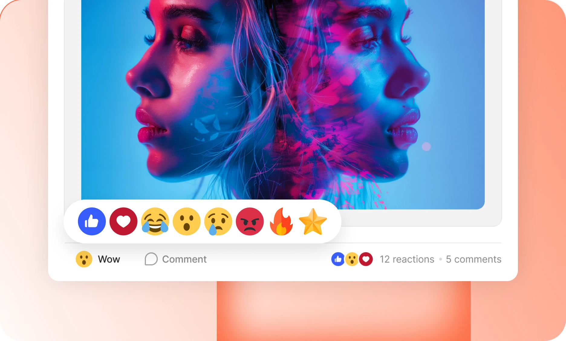 A post with an emoji reaction bar open above the Like button
