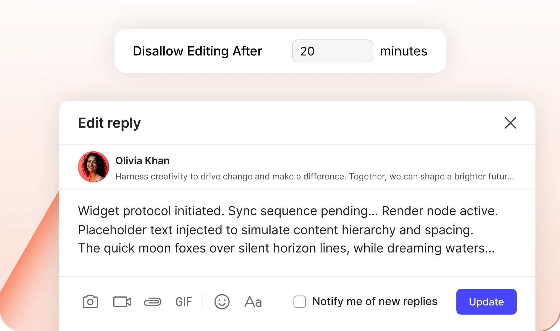 The disallow editing after setting defaulting to five minutes