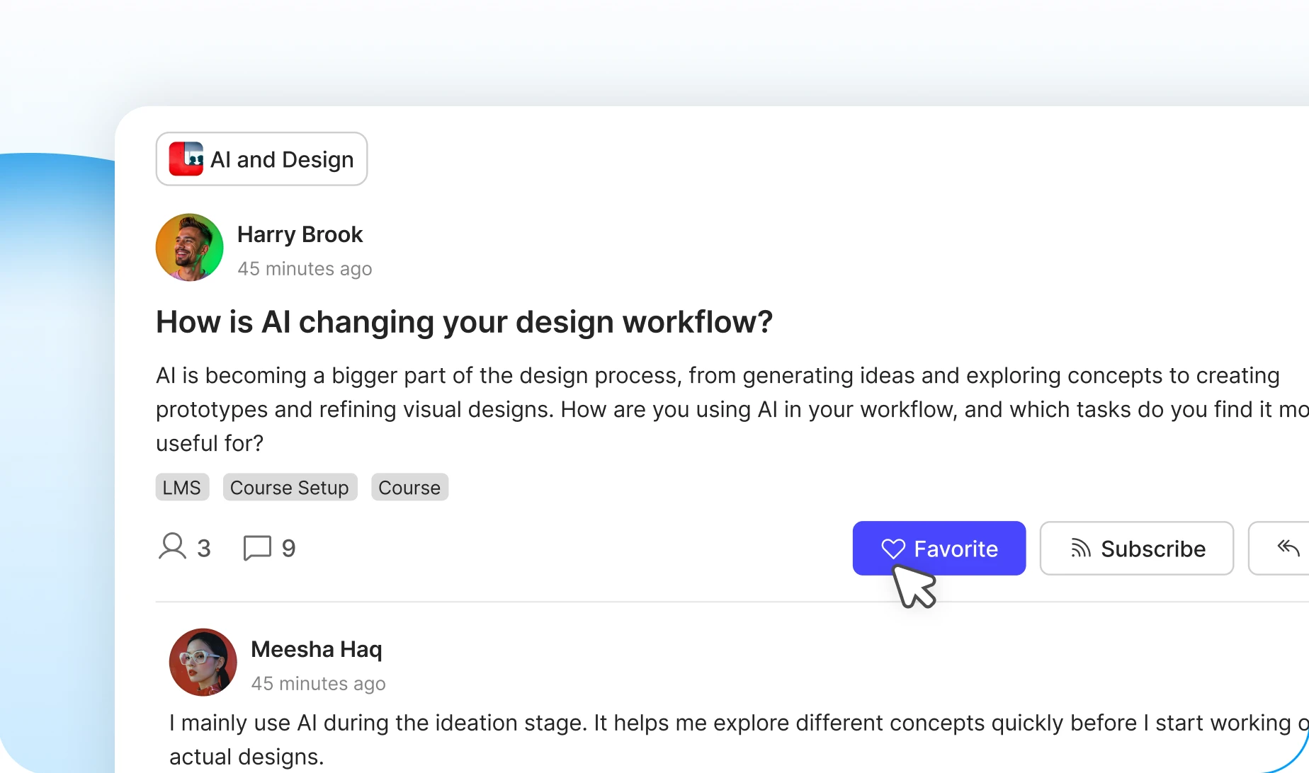 A Favorite button in a discussion thread header