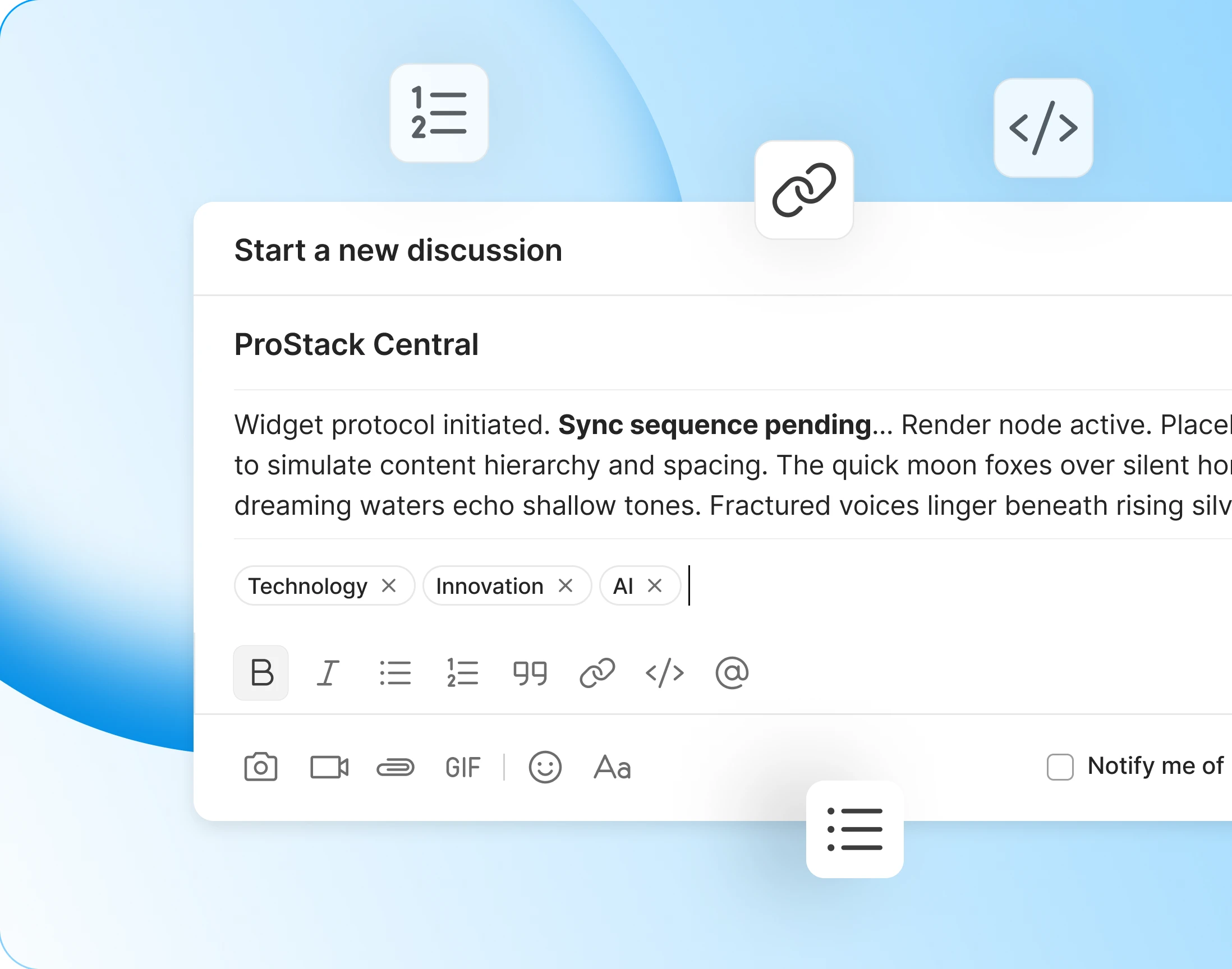 The forum composer's formatting toolbar with bold, lists, quotes and code