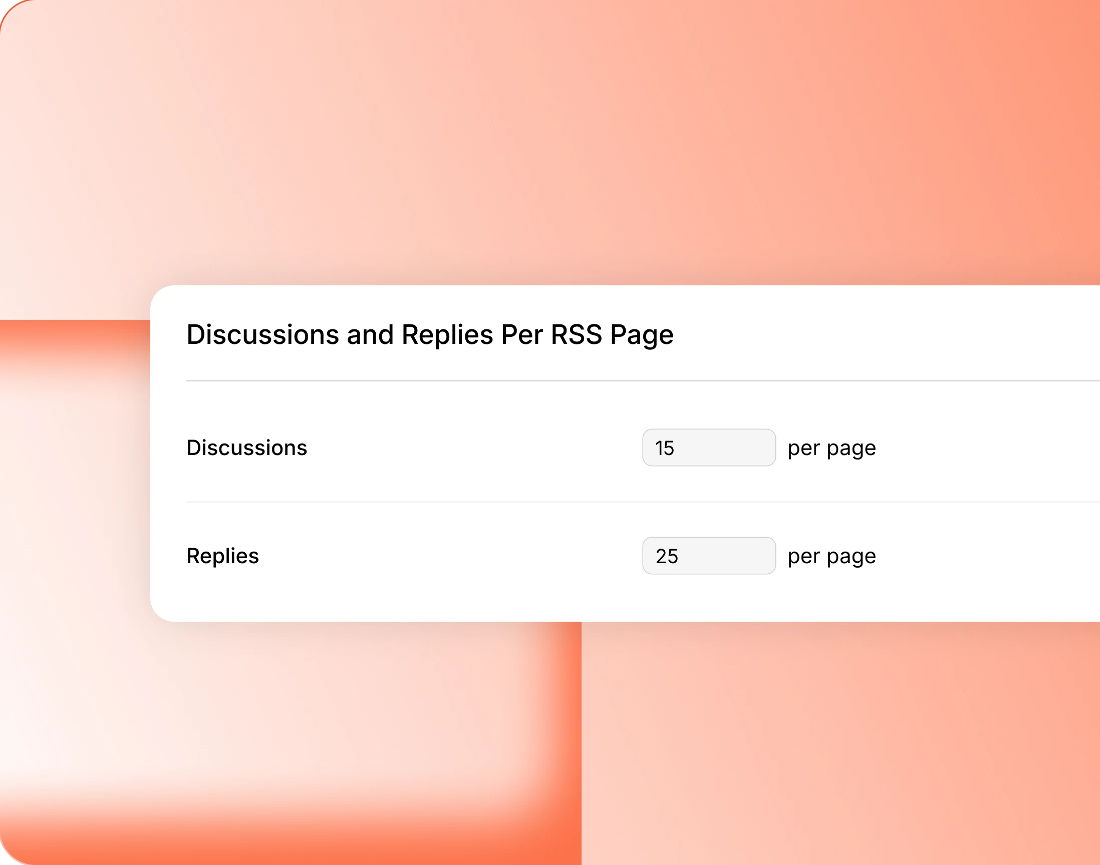 Per RSS page settings for discussions and replies