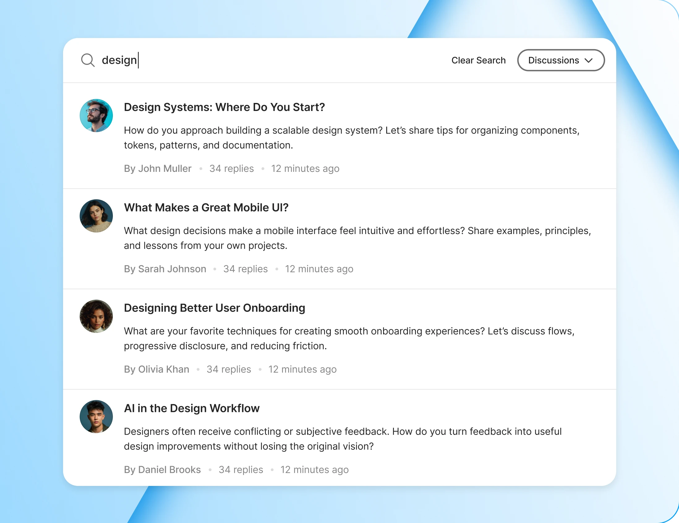 Forum wide search results across forums discussions and replies
