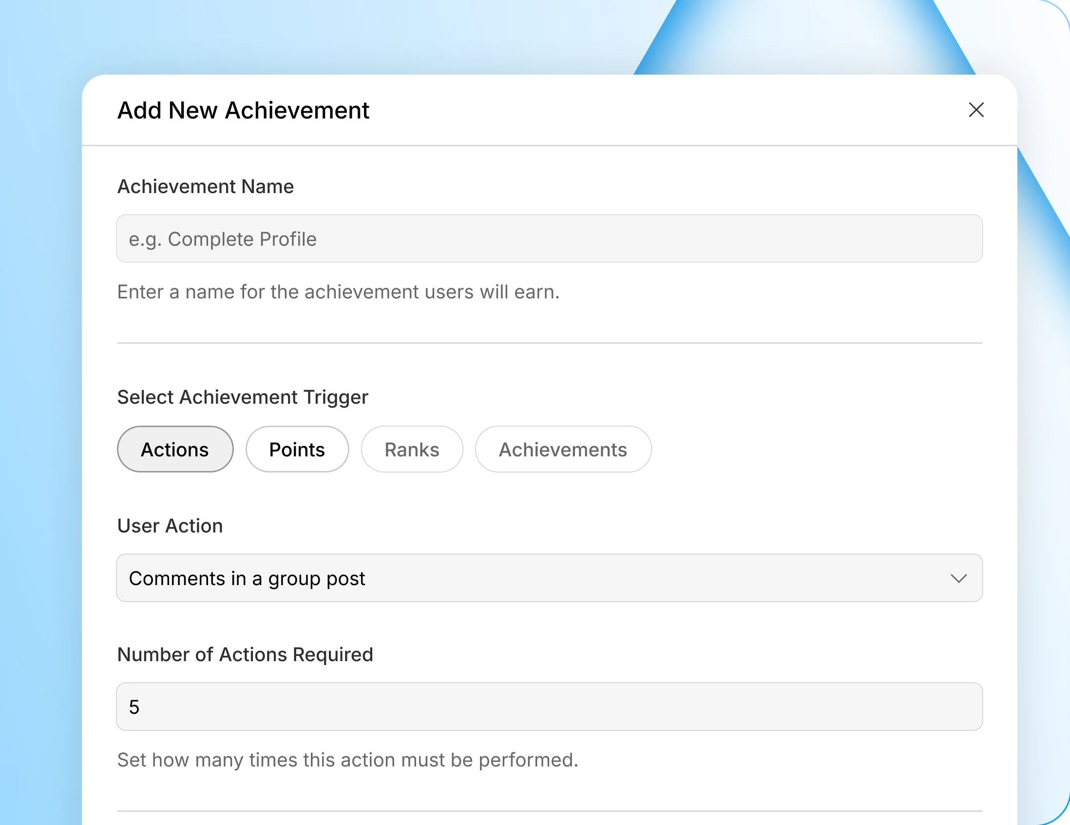 An achievement's trigger settings and the preset icon gallery