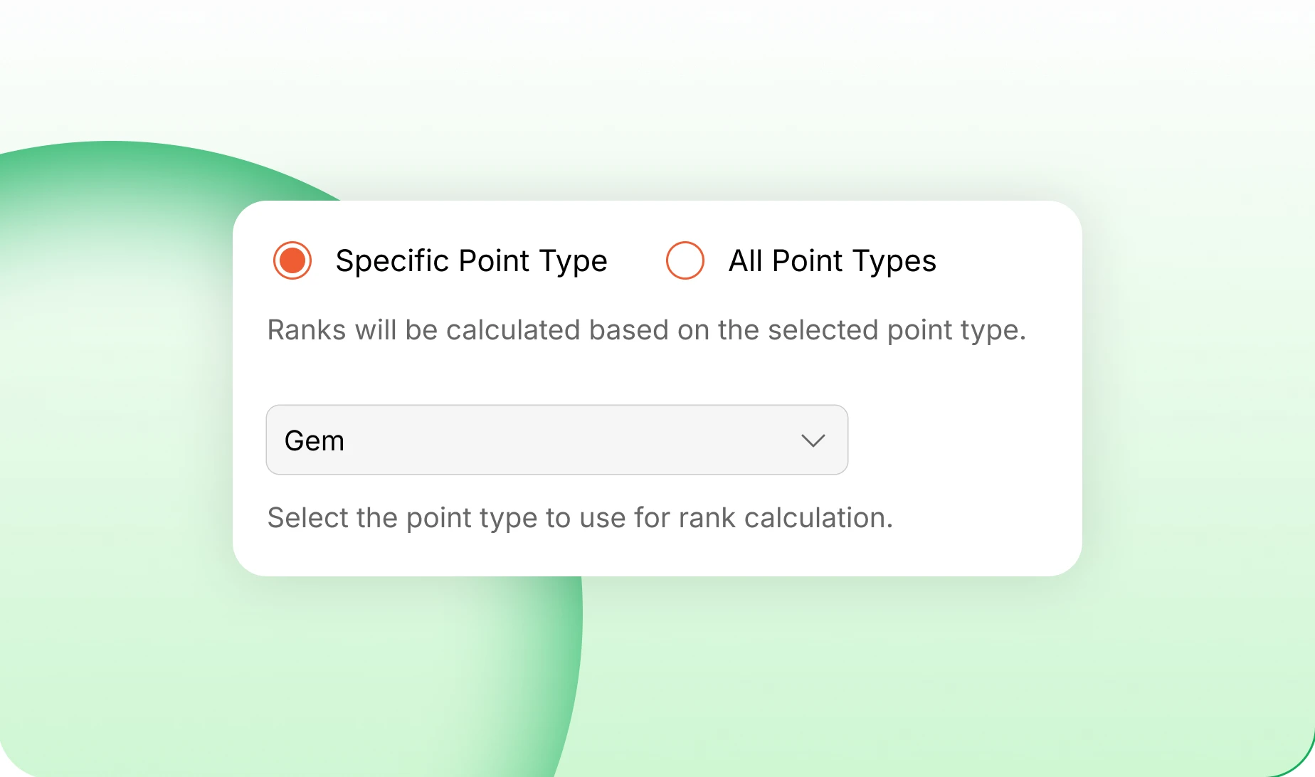 Rank calculation set to total points or to one specific point type
