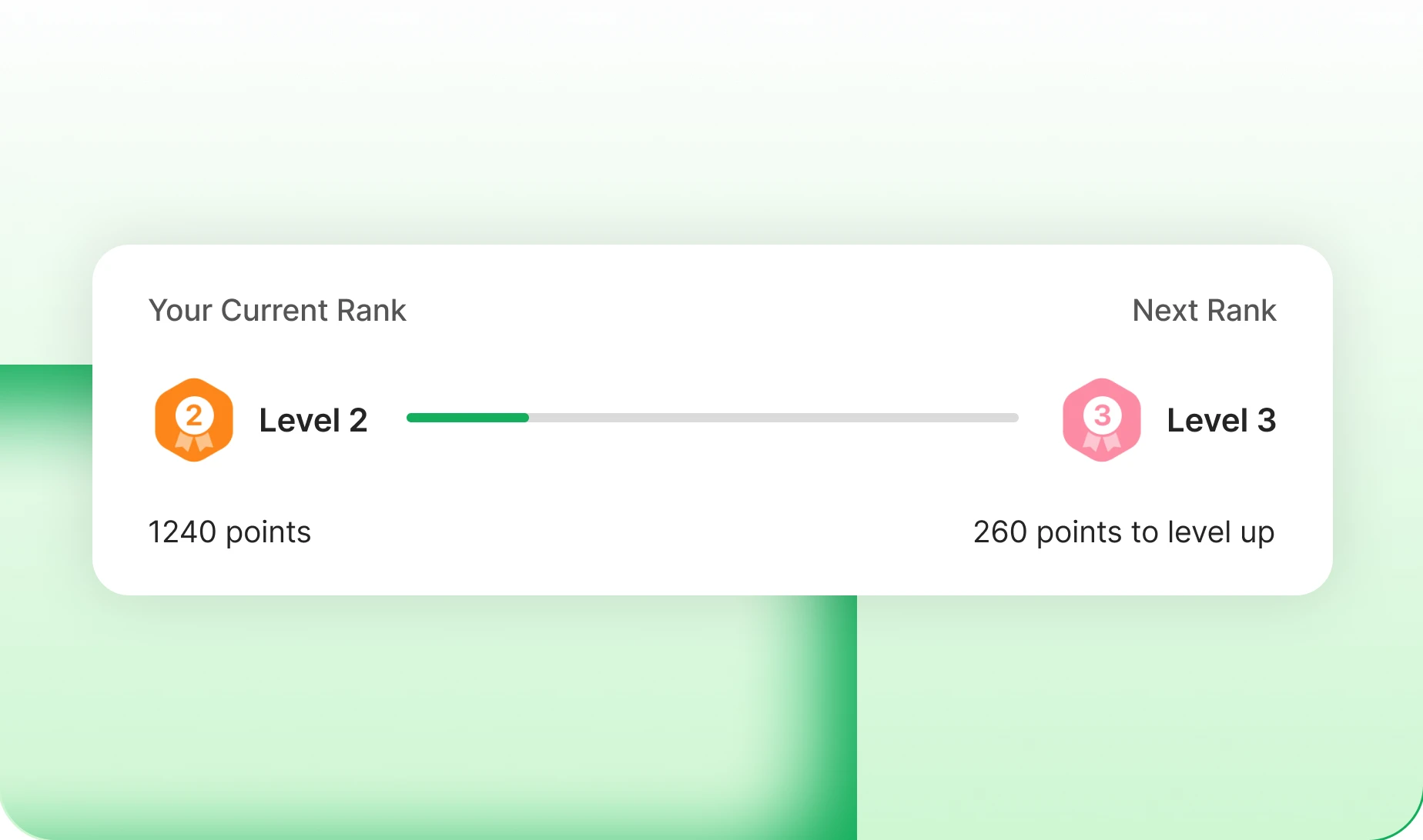 A member's rank progress bar and the points left to the next level