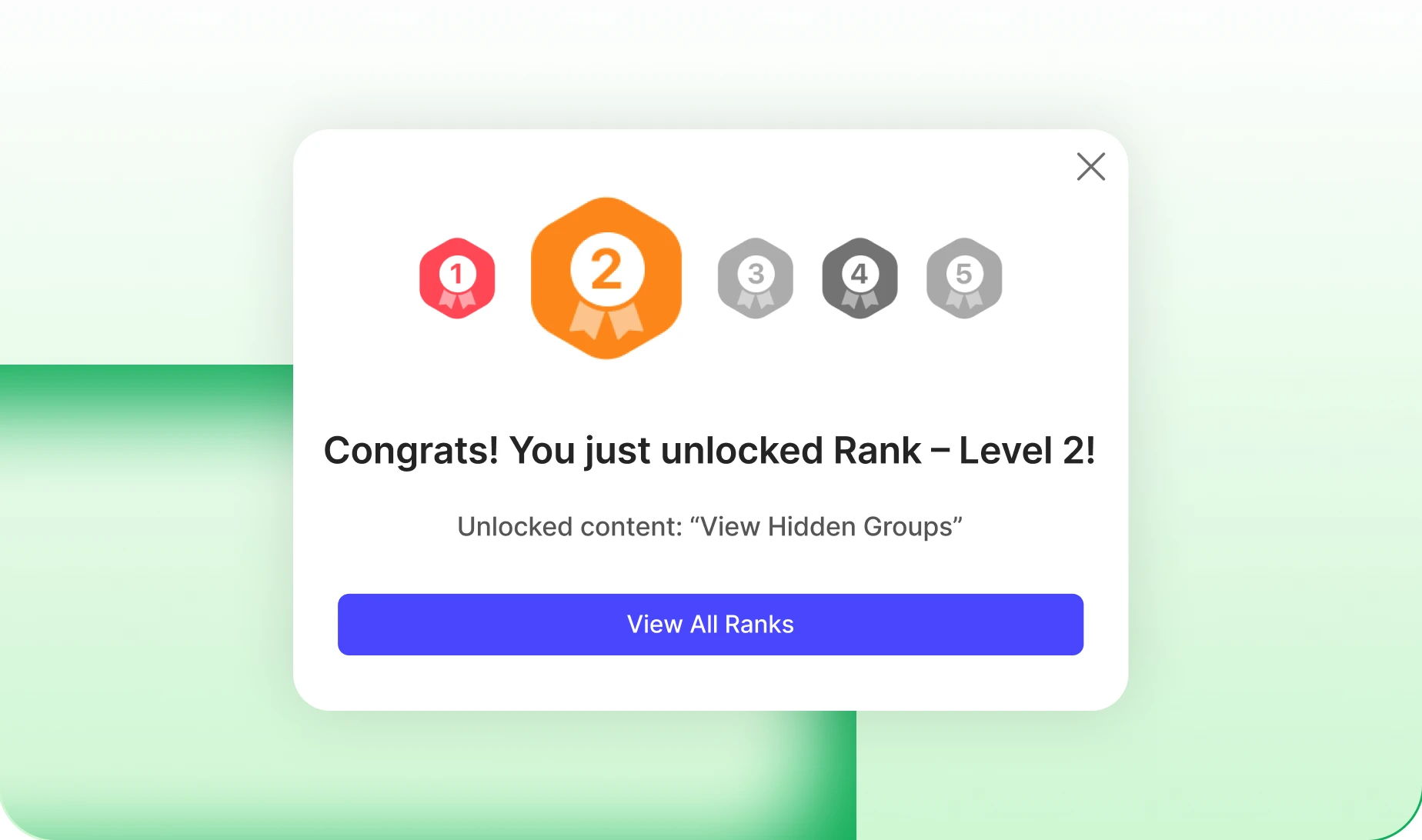 The rank up celebration a member sees on reaching a new level