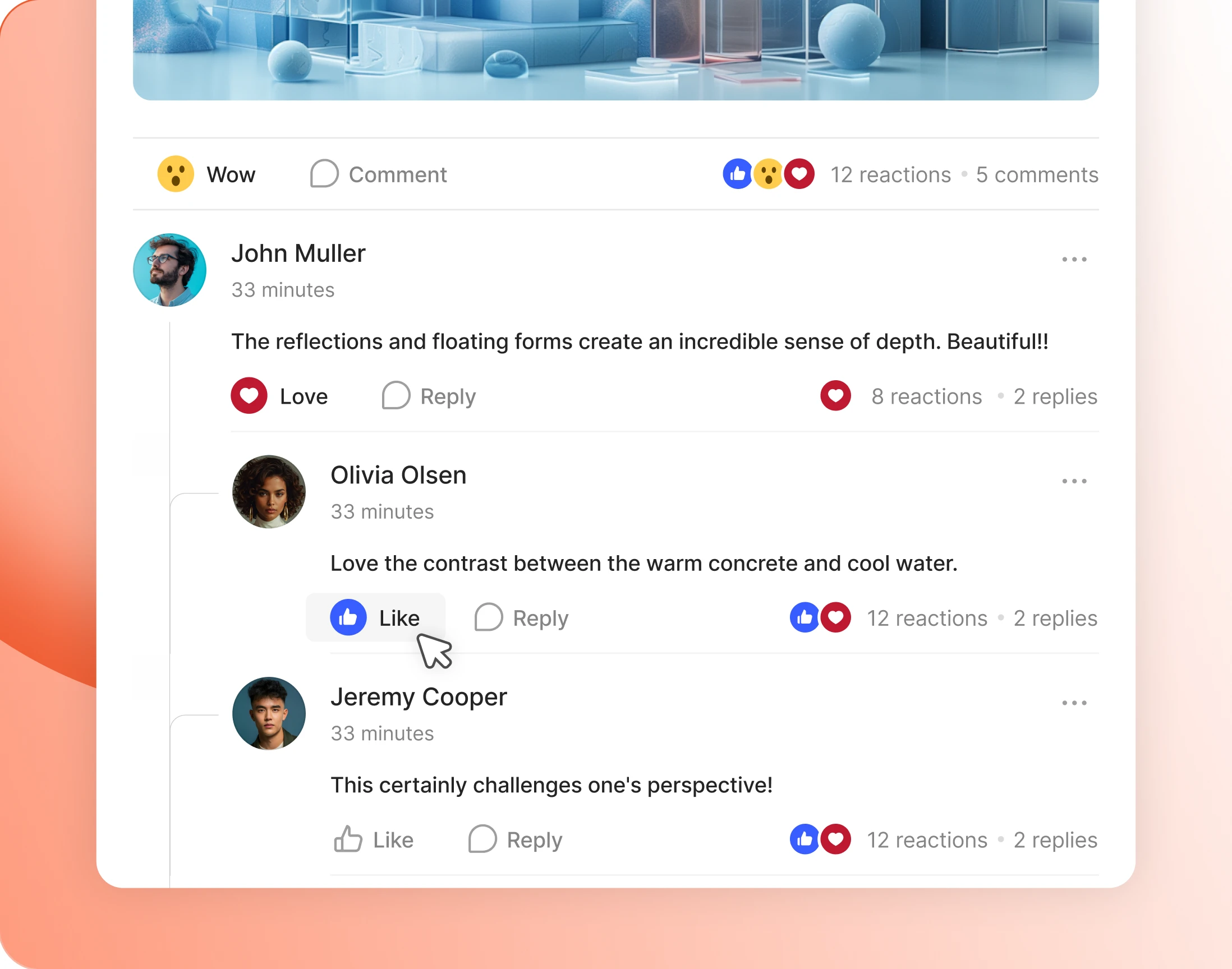 Comments under a post each carrying its own reaction