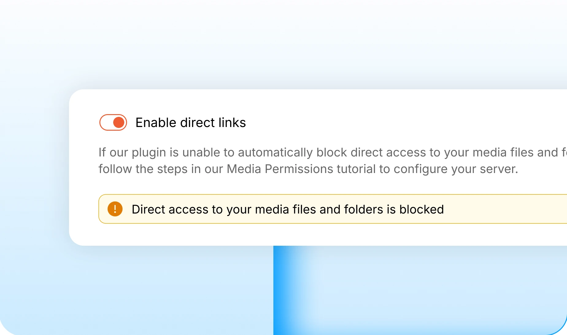A status panel confirming direct access to media files is blocked