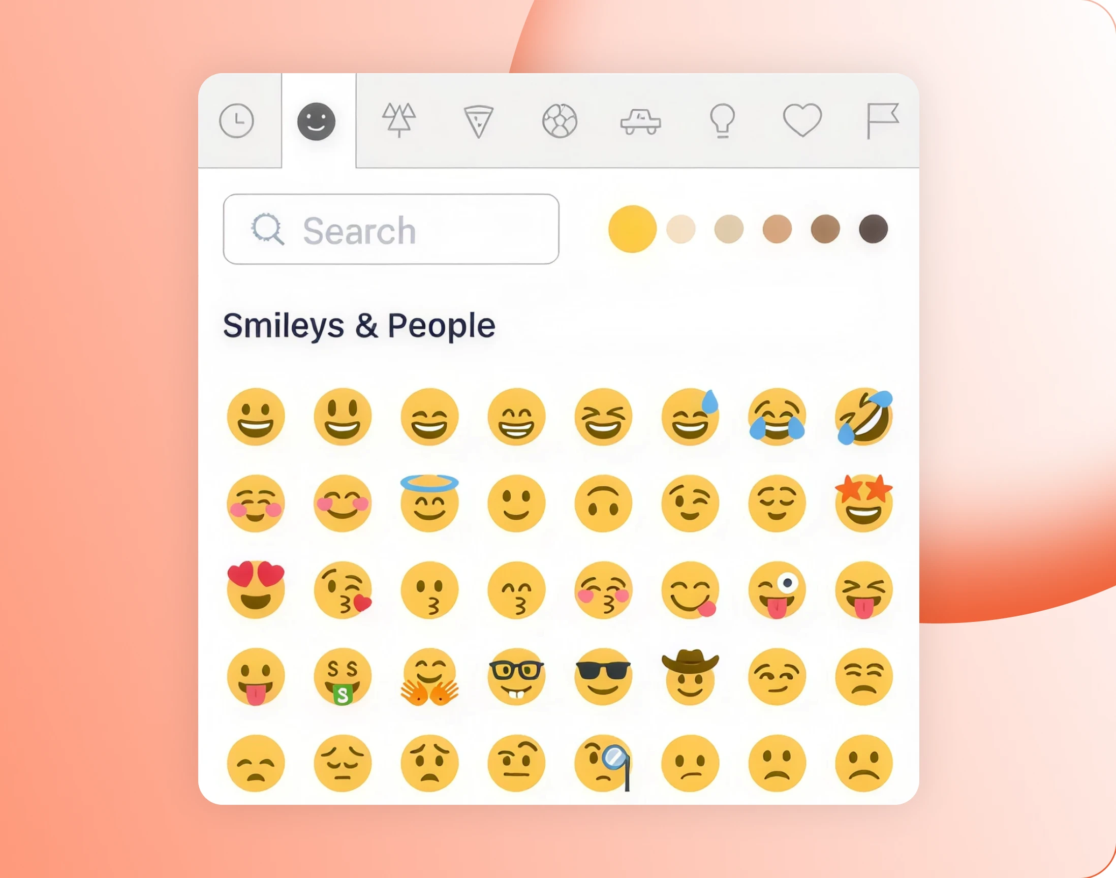 The emoji picker open in a composer toolbar