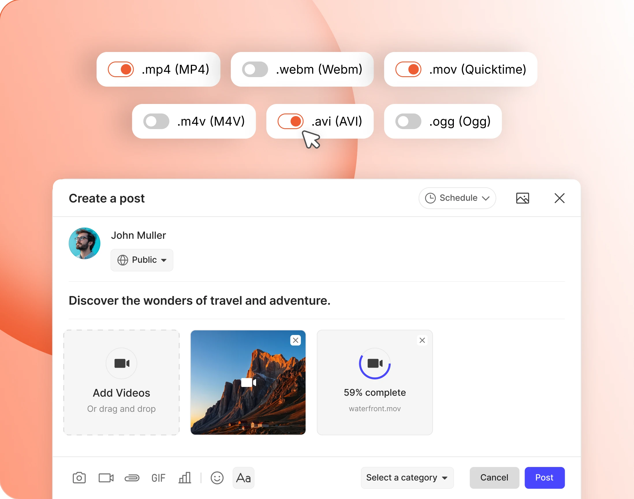Video extension toggles for mp4 webm ogg mov m4v and avi