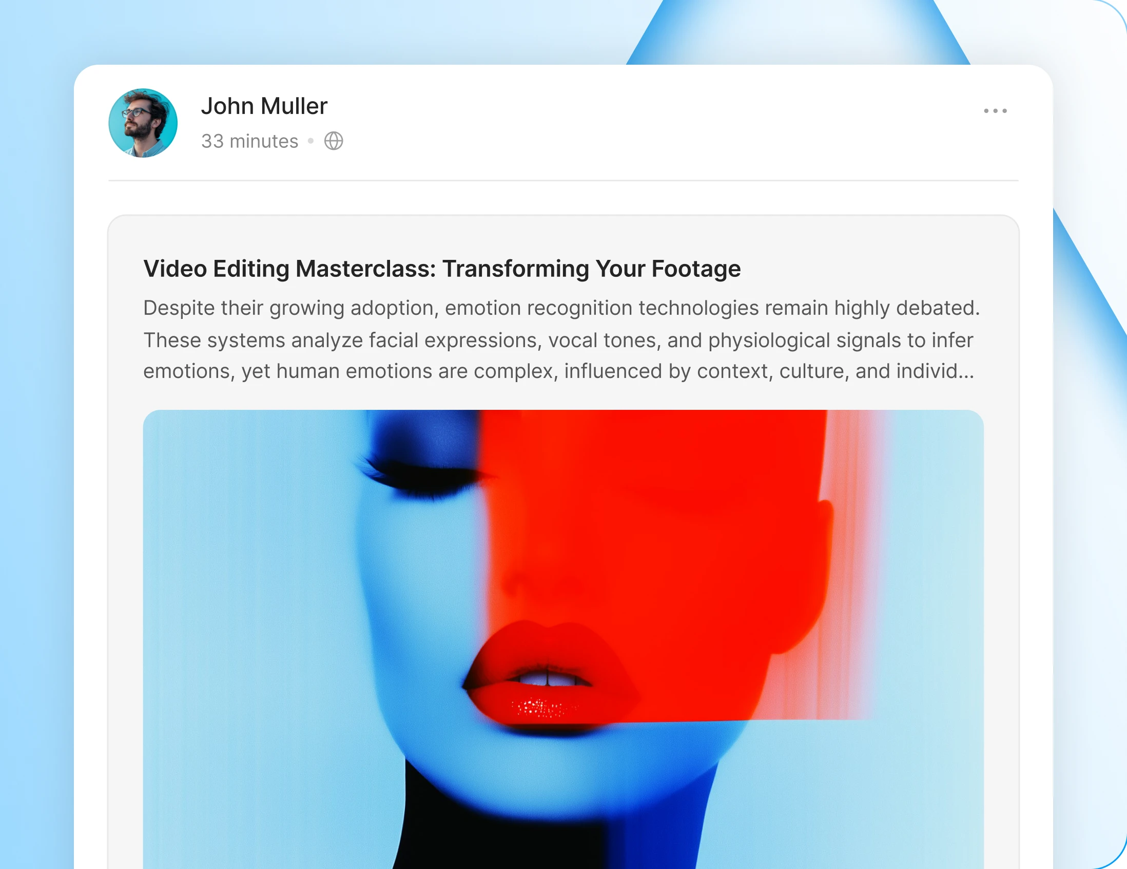 A published blog post appearing as a card in the activity feed