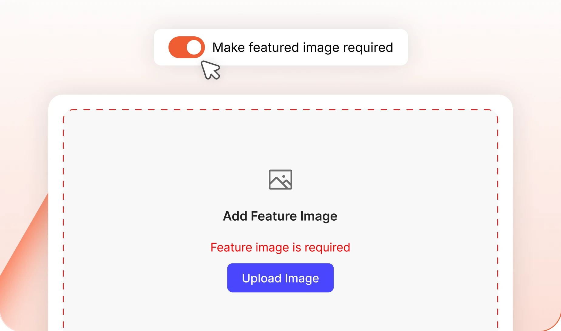 The setting requiring a featured image before submission