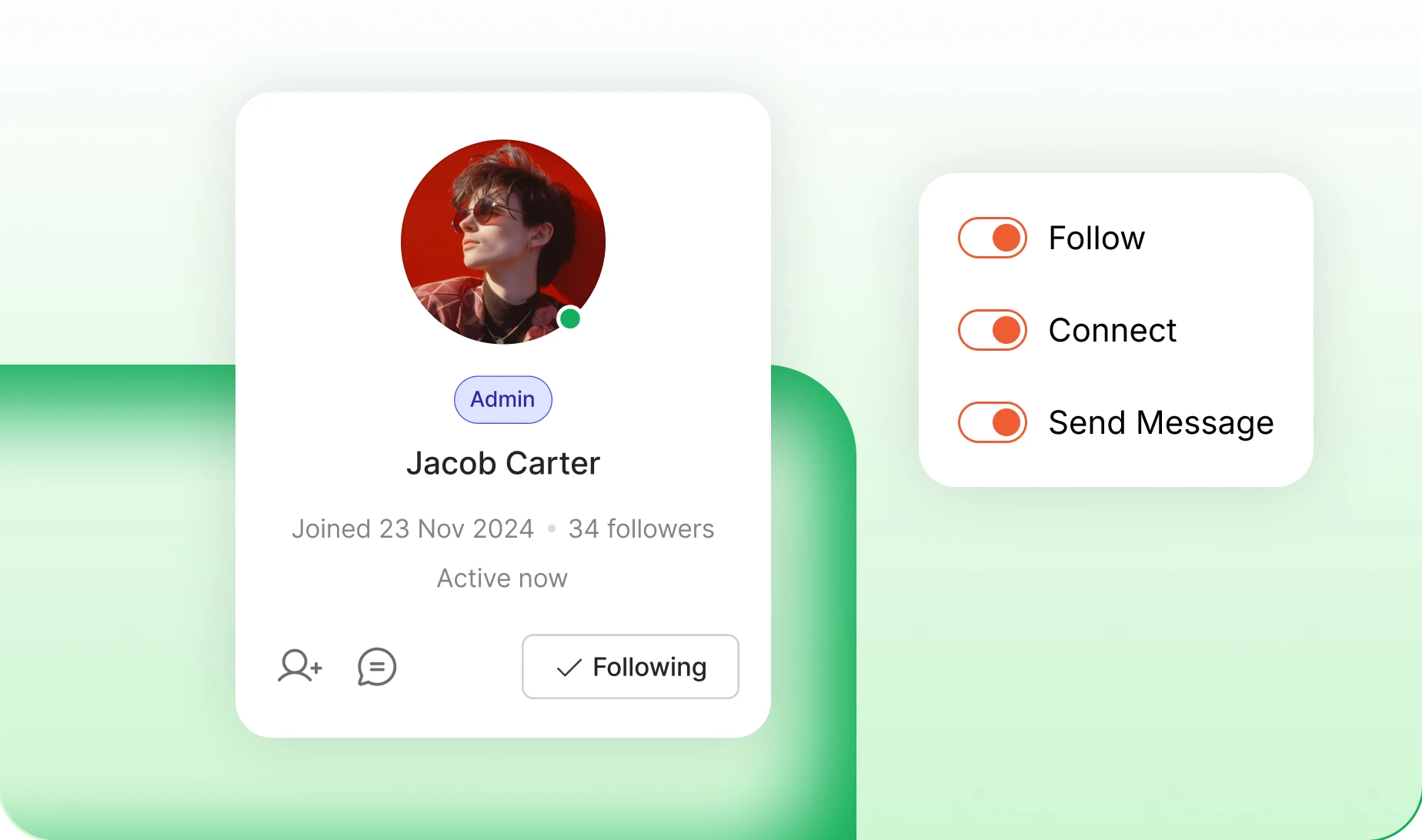 Connect Follow and Message buttons on a member card