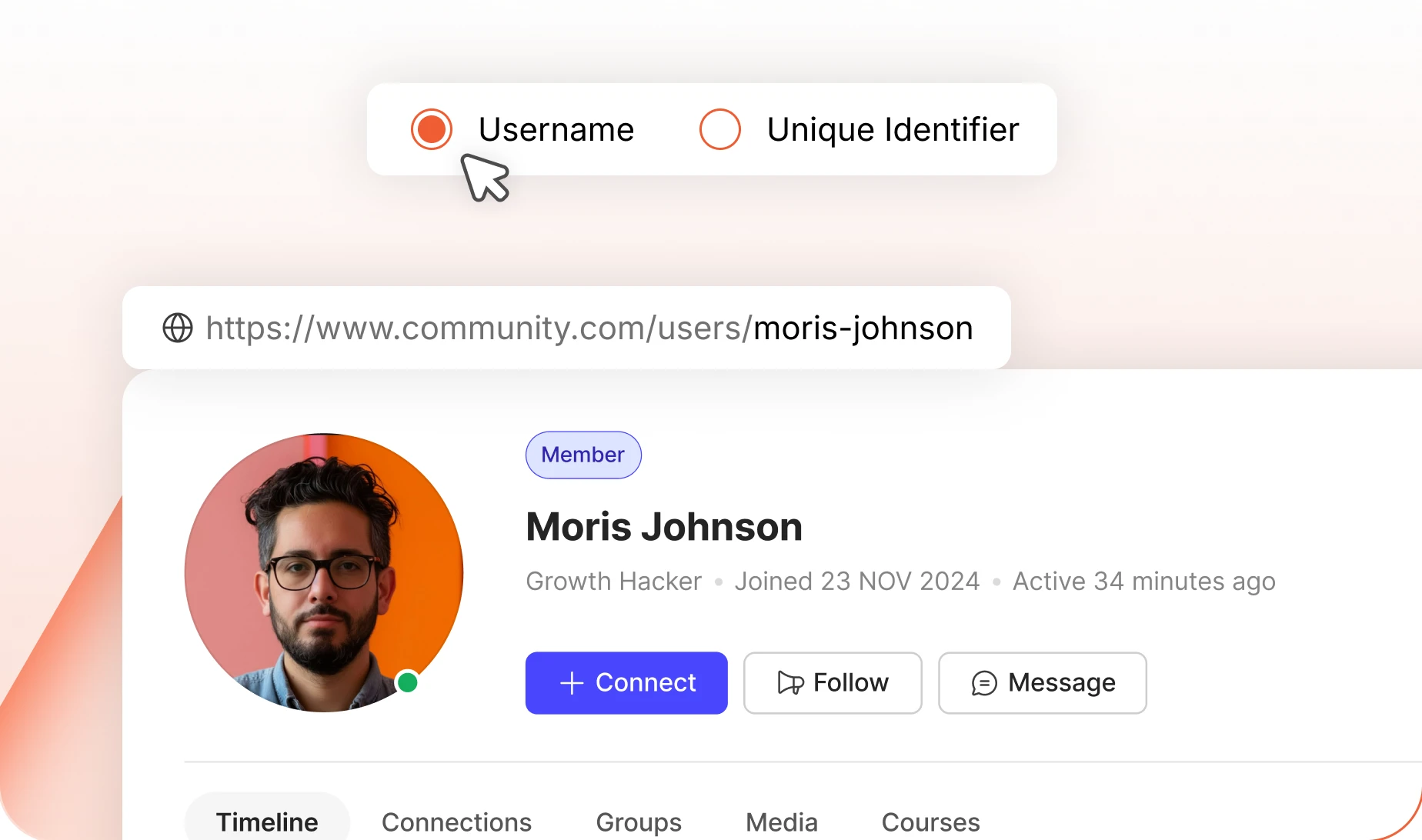 A profile URL shown as membersusername