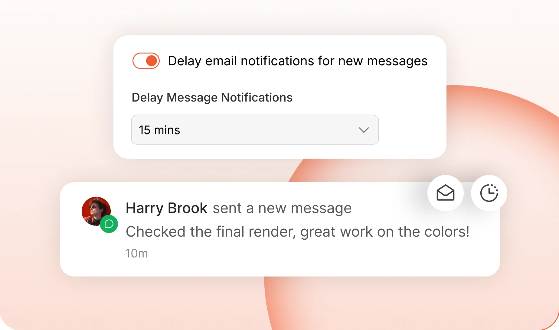 The delay email notifications setting and its time window