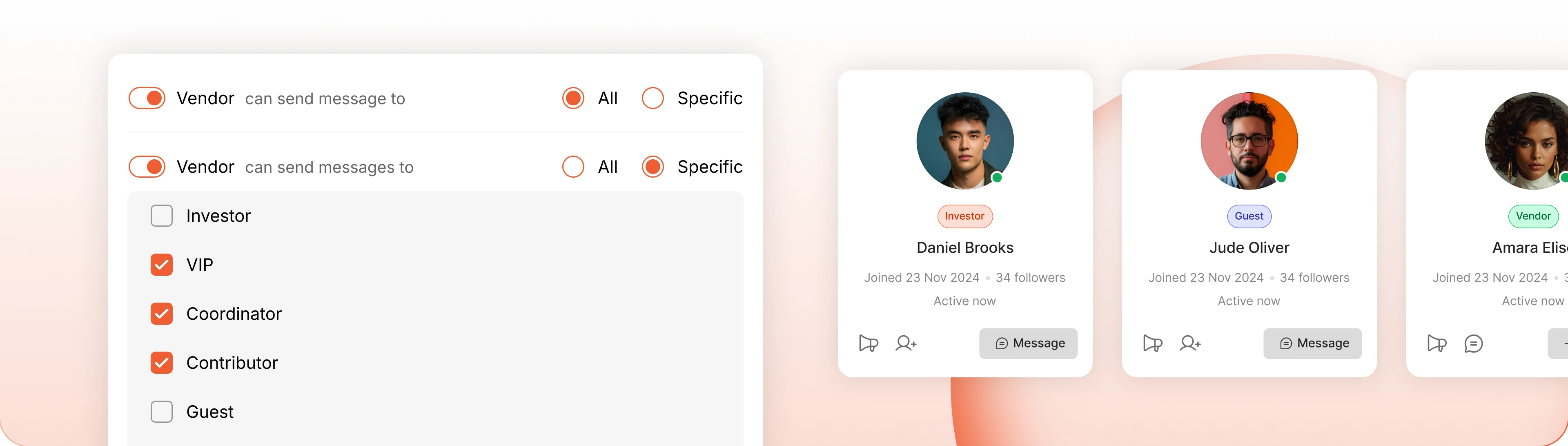 Per profile type message access each set to All or Specific