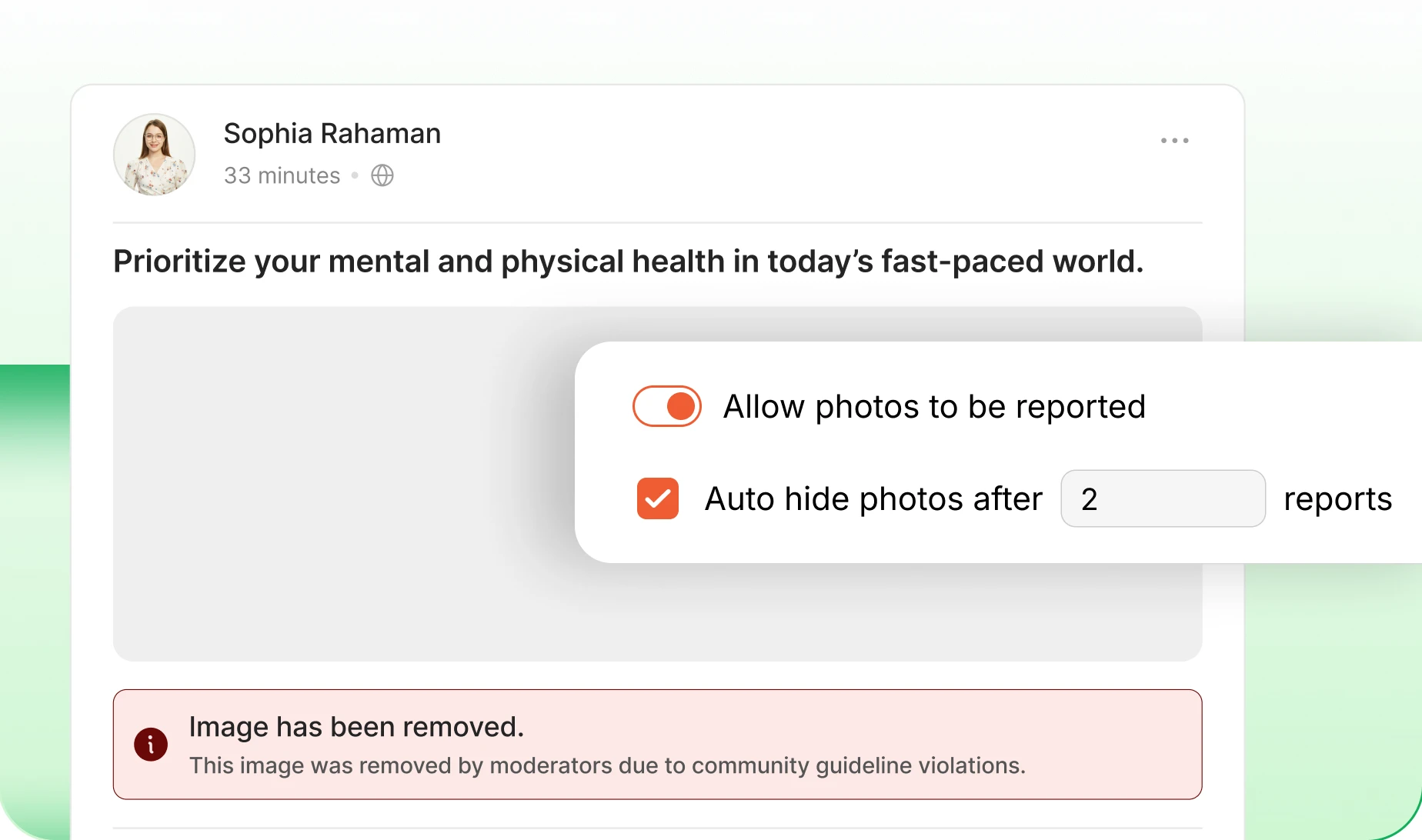 Per content type report thresholds for auto hiding content
