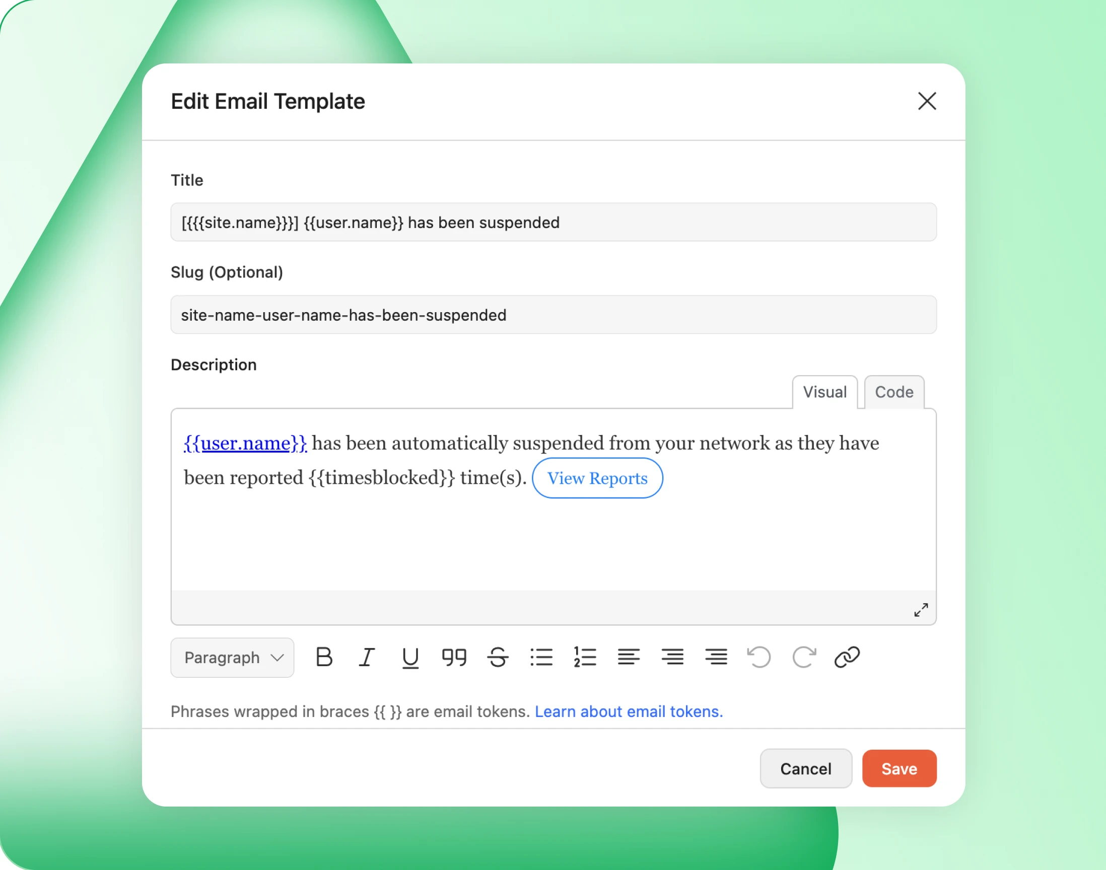 An administrator email notifying an automatic suspension