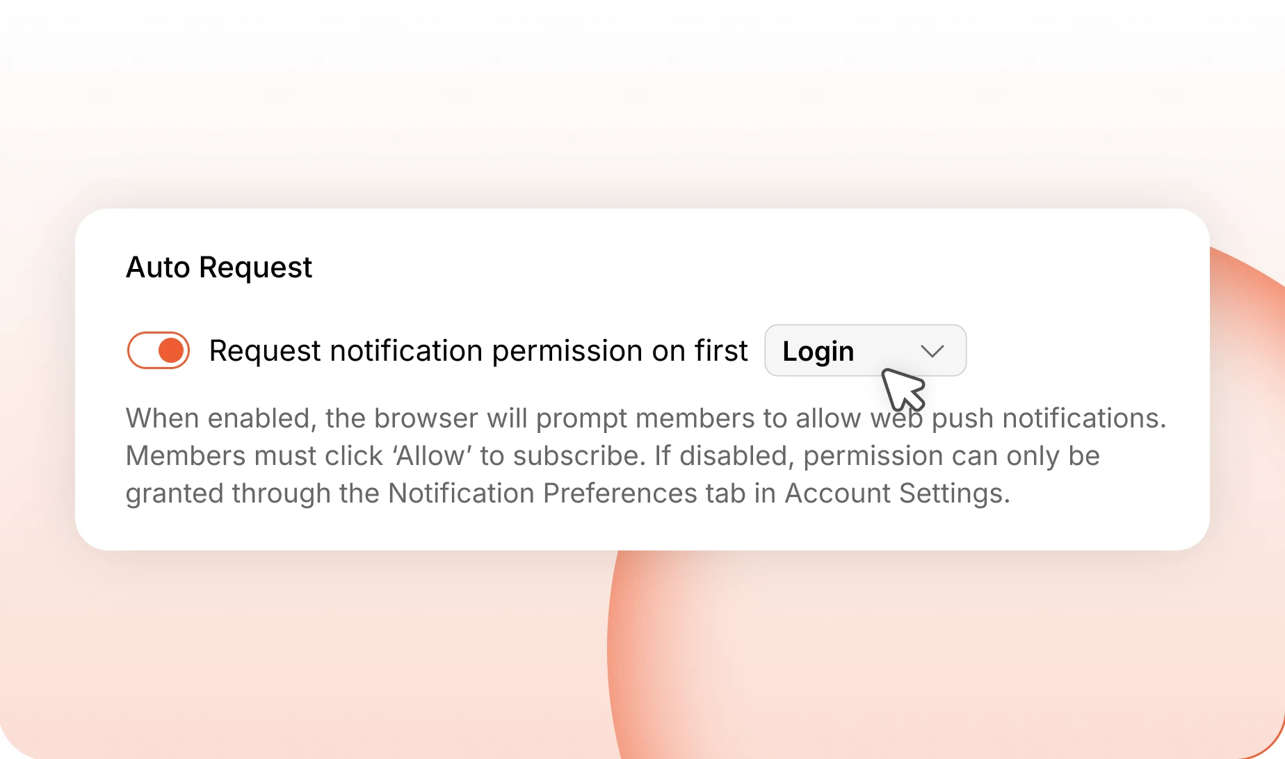 The prompt asking a member for web push permission on first login
