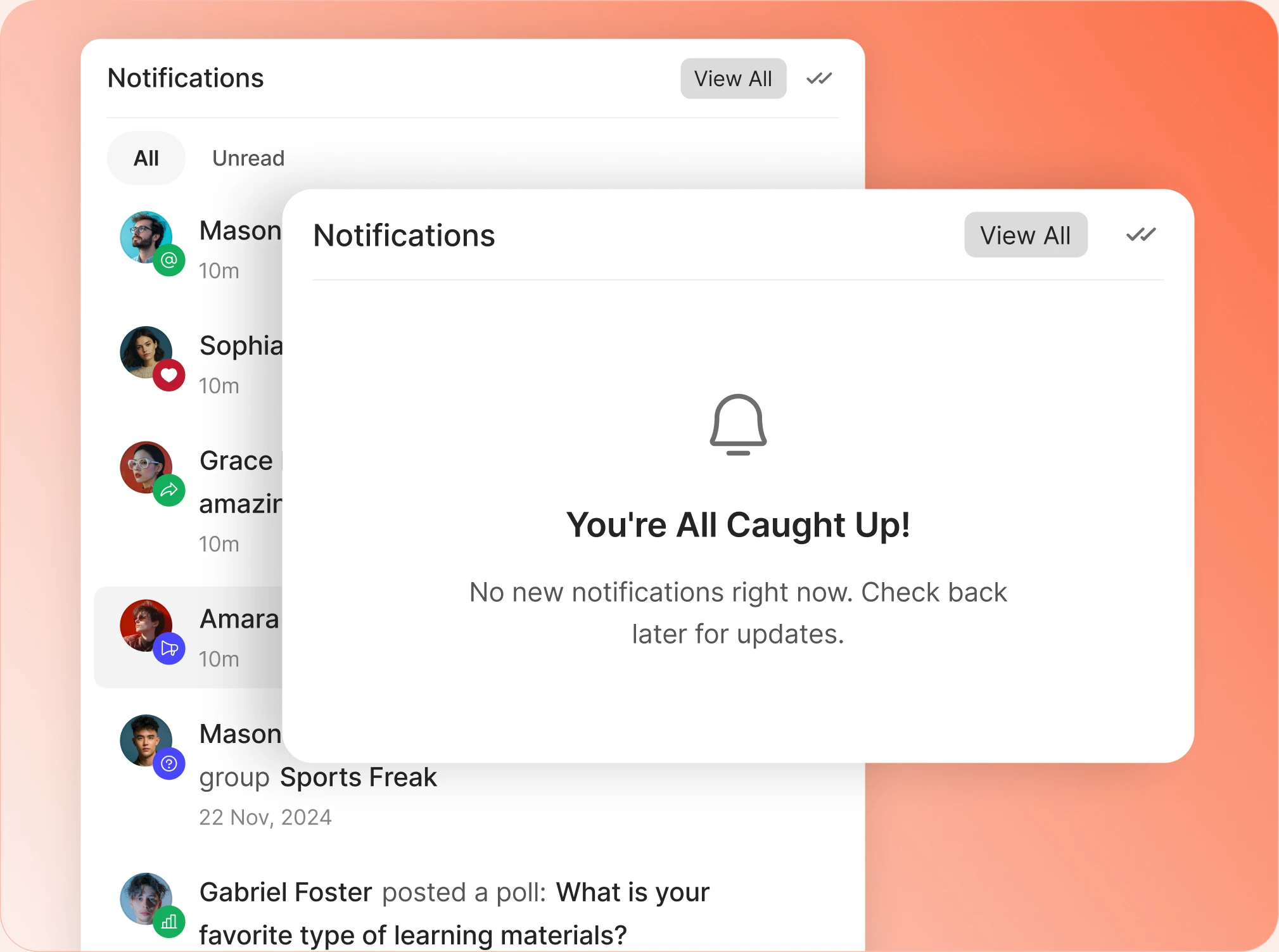 The BuddyBoss notifications panel open over a community page