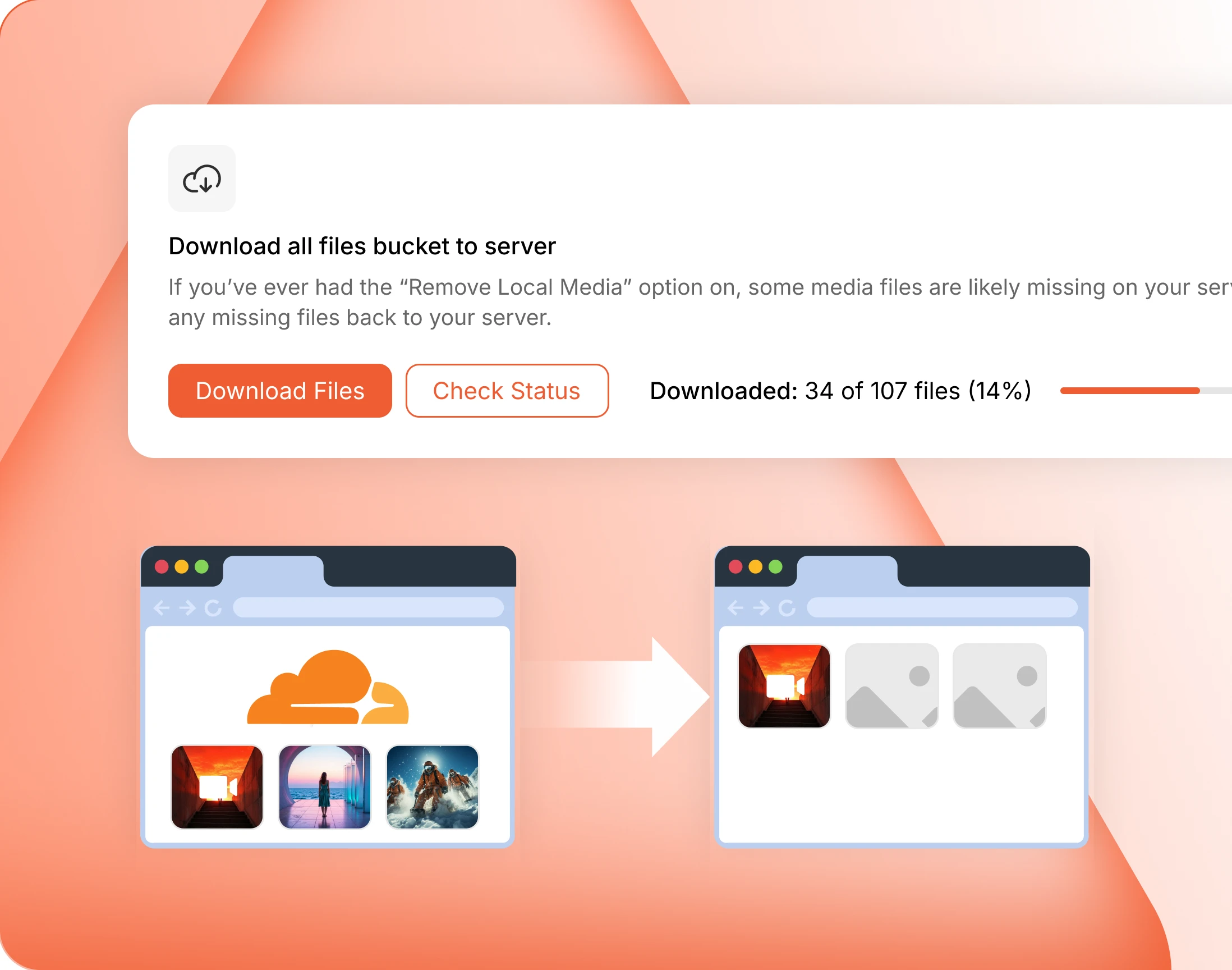 The Download all files tool copying the bucket back to the server