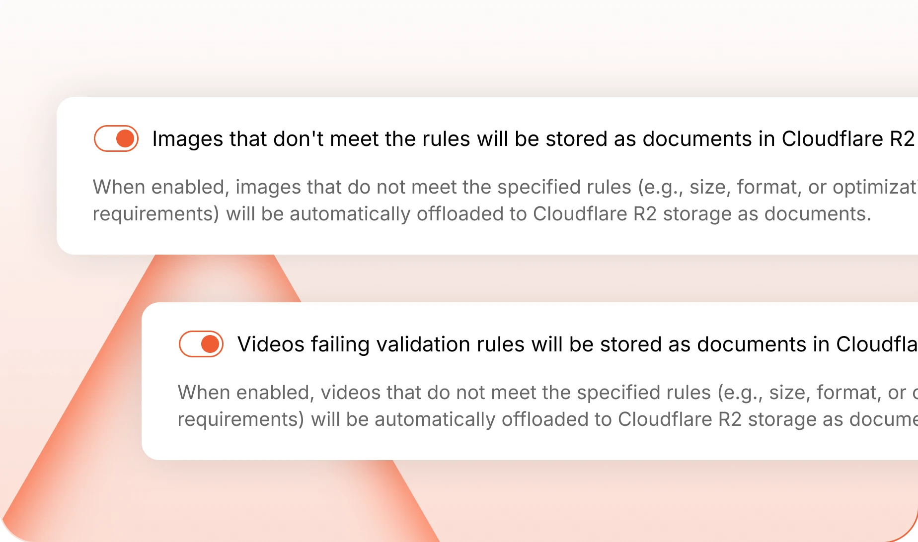 Toggles governing images and videos that fail the offload checks