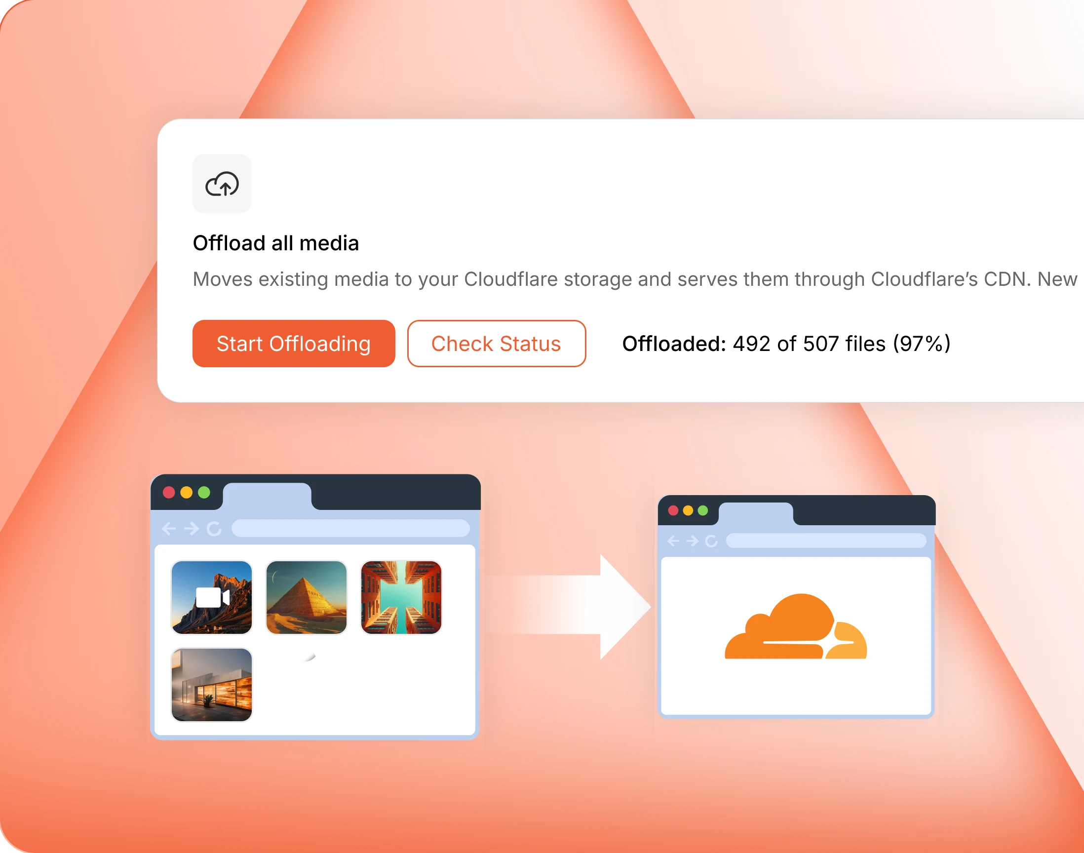 The Offload all media tool with a running file counter