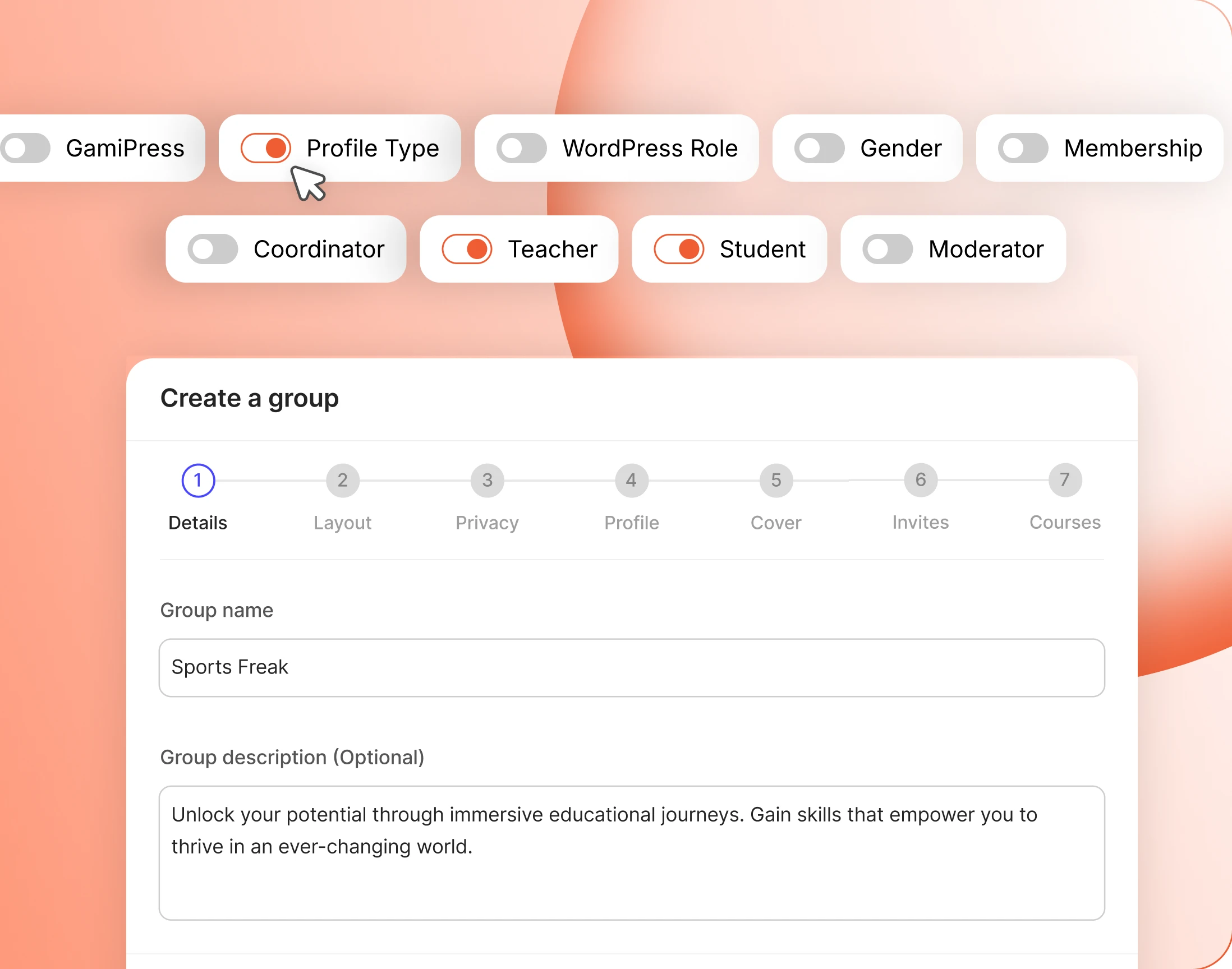 Per role toggles deciding which members can create groups