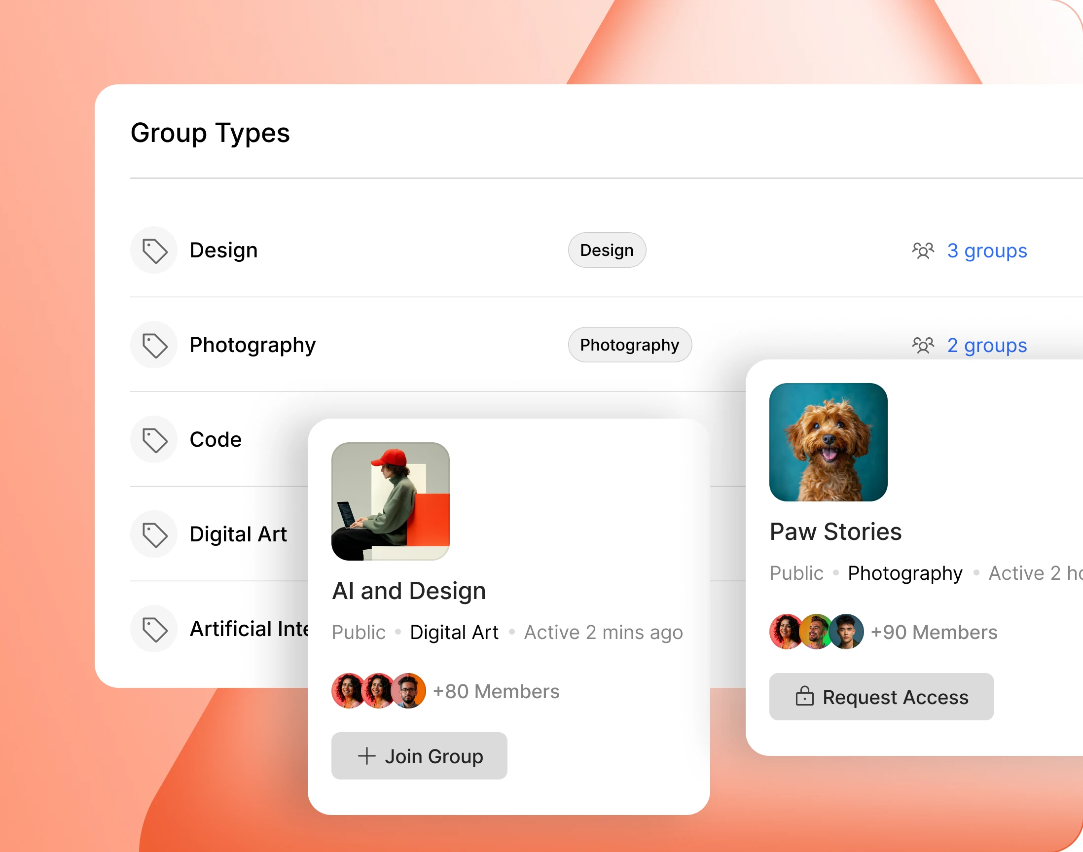 Colour coded group type labels and their admin settings