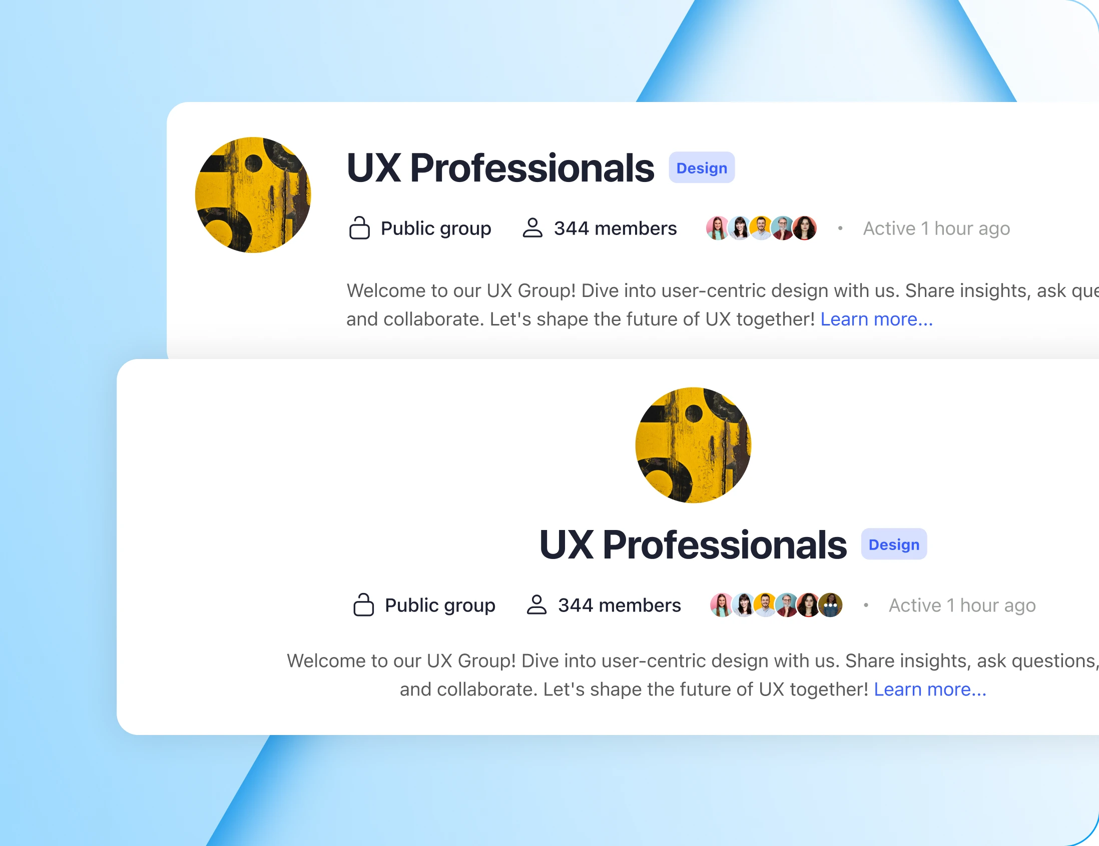 Left and centered group header styles side by side